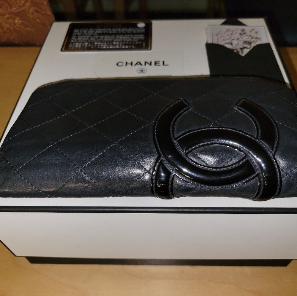 😍1daySALE! CHANEL Cambon Quilted Long Wallet black hot pink - Picture 2 of 11